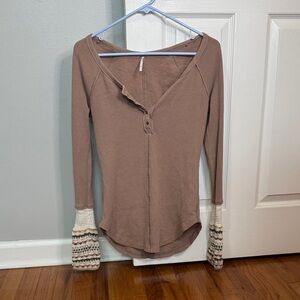 Free People Brown Long Sleeve Top with Knit Cuffs
